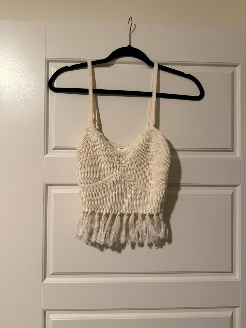 wild fable Cream Knit Fringe Crop Top